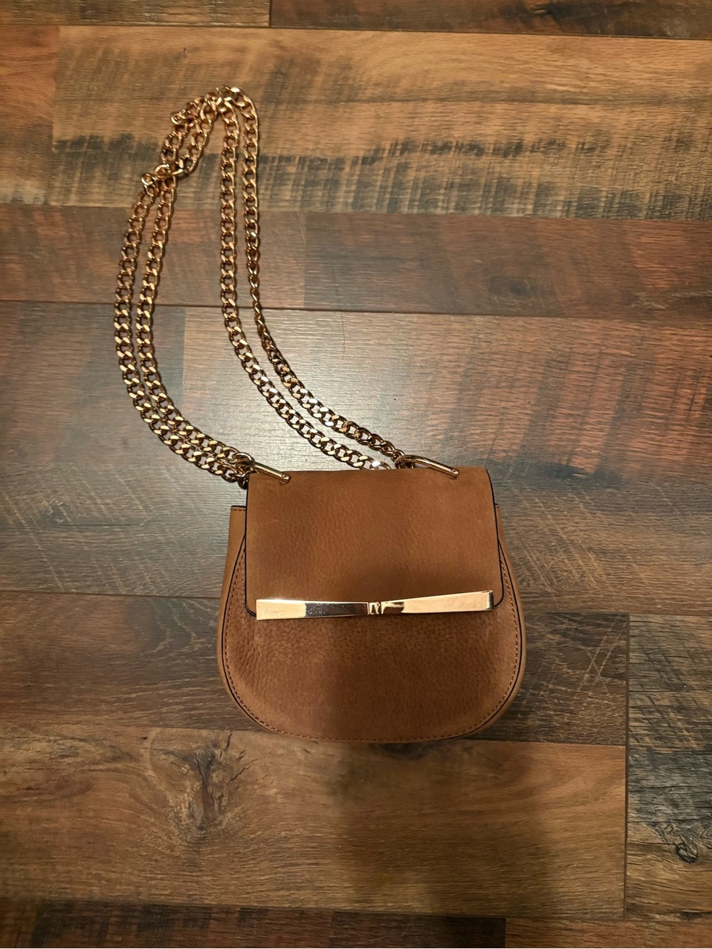 Brown Chain Strap Crossbody Bag with Gold Accent